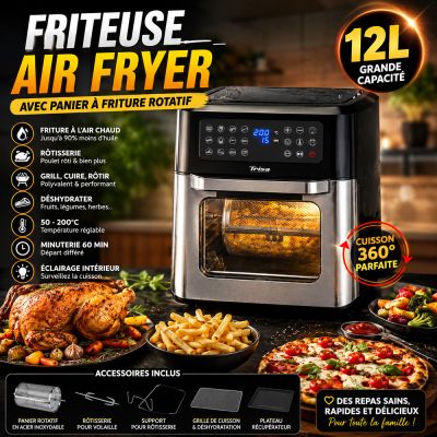 Friteuse Air Fryer 12L avec Panier à Friture Rotatif