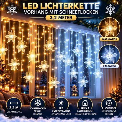 LED-Lichterkette als Schneeflockenvorhang / 3,2 m