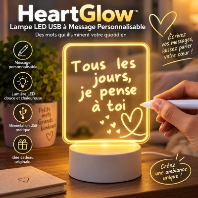 HeartGlow™ – Lampe LED USB à Message Personnalisable