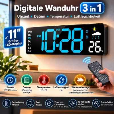 Digitale 3-in-1-Wanduhr