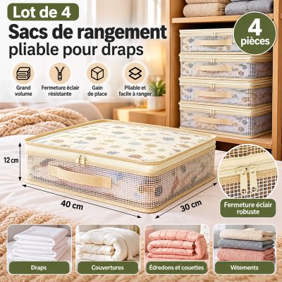 Lot de 4 Sac de rangement pliable pour draps