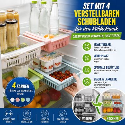 4er-Set verstellbare Schubladen für Kühlschränke