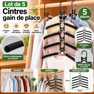 Lot de 5 cintres gain de place
