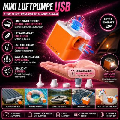 Mini-USB-Luftpumpe für Luftmatratzen mit integrierter Lampe