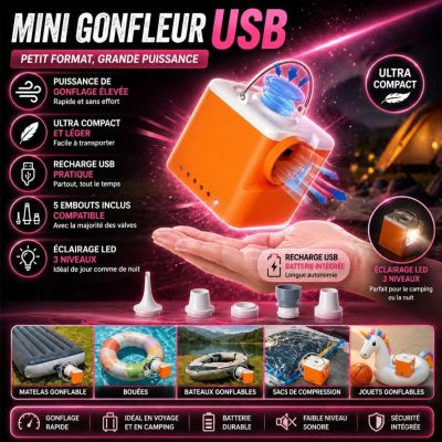 Mini gonfleur USB matelas avec lampe intégrée