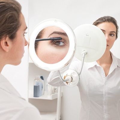 Miroir grossissant à LED avec bras flexible et ventouse
