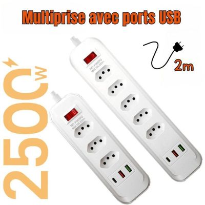 Multiprise avec ports USB et câble de 2 m