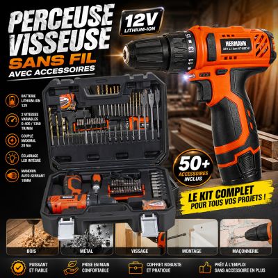 Perceuse visseuse sans fil avec accessoires
