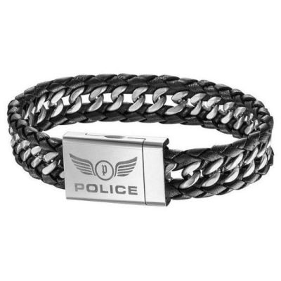 POLICE Armband Flachpanzer schwarz / silberfarben