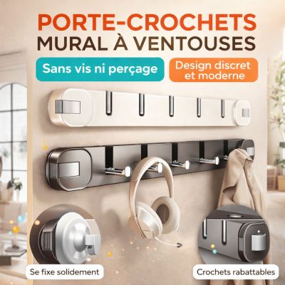 Porte-crochets mural à ventouses – Sans perçage, discret et moderne