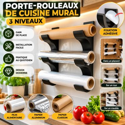 Porte-rouleaux de cuisine mural 3 niveaux