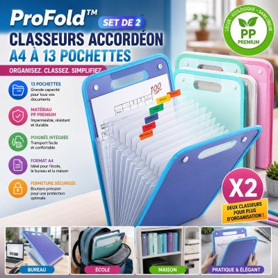 ProFold™ - Set de 2 Classeurs Accordéon A4 à 13 Pochettes