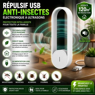 Répulsif USB Électronique Anti-Insectes à Ultrasons