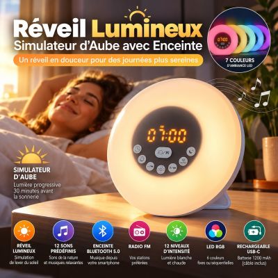 Réveil Lumineux Simulateur d'Aube avec Enceinte