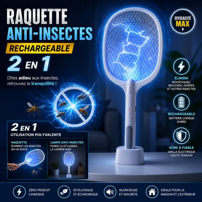 Raquette anti-insectes rechargeable 2 en 1