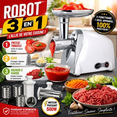 Robot 3 en 1 : Presse-Tomates, Râpe et Hachoir à Viande