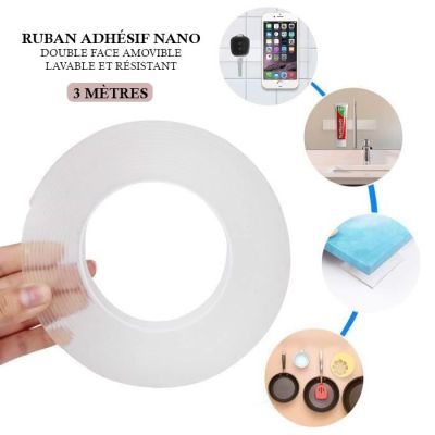 Set 2 Nano Doppelseitiges Klebeband Abziehbar Waschbar und Widerstandsfähig (3 Meter)