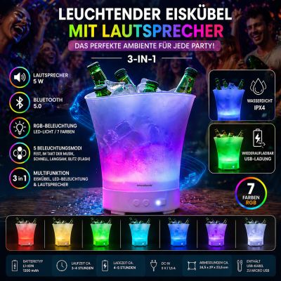 Mehrfarbig leuchtender Eiskrug mit Lautsprecher