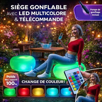 Siège gonflable avec LED multicolore et télécommande