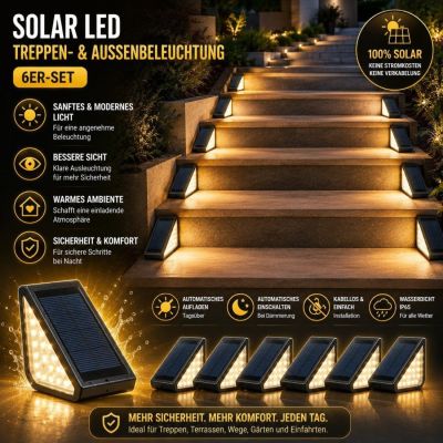 Solar-LED-Beleuchtung für Treppen und den Außenbereich – 6er-Set