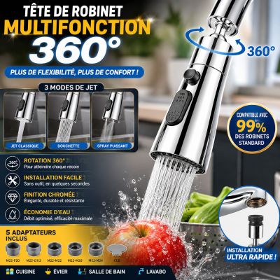 Tête de robinet de cuisine multifonction 360°