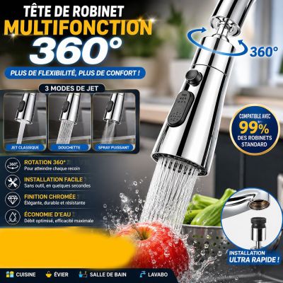 Tête de robinet de cuisine multifonction 360°