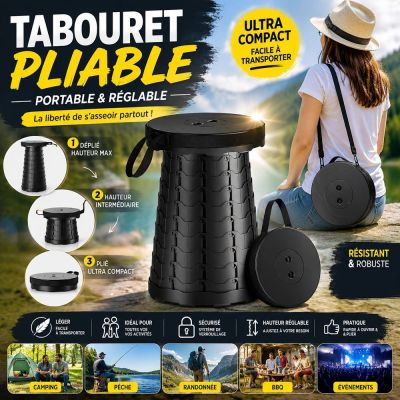 Tabouret Pliable, Portable à Hauteur Réglable