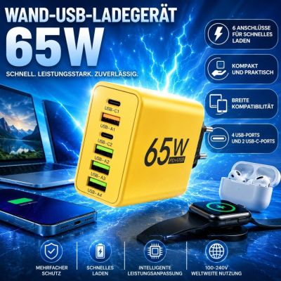 65W Wand-USB-Ladegerät - 6 Ports Schnellladung
