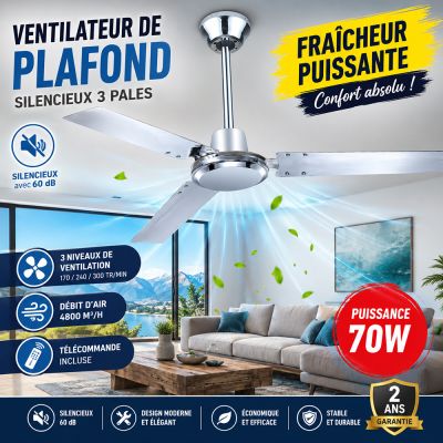 Ventilateur de Plafond Silencieux 3 Pales