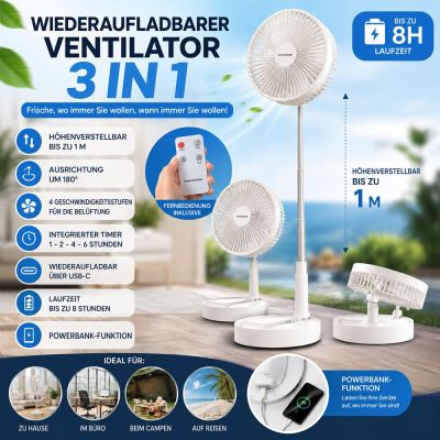Wiederaufladbarer 3-in-1-Ventilator