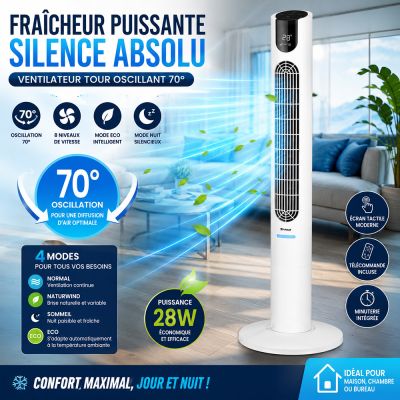 Ventilateur tour oscillant 70°