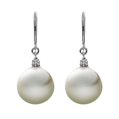 Boucles d'oreilles Olyssa Essence Pearl| WG750 - 2 Perles - 2 Diamants 0.05 ct.