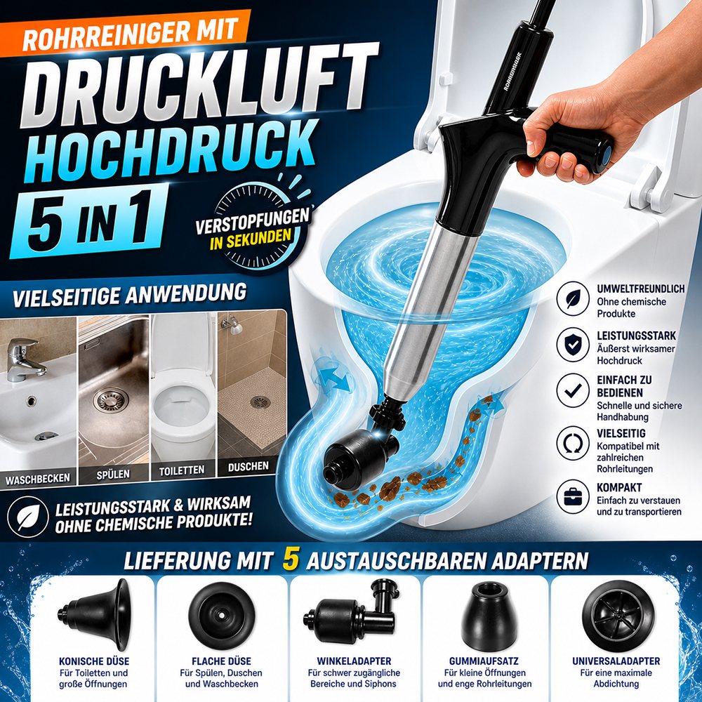 5-in-1 Hochdruck-Druckluft-Rohrreiniger