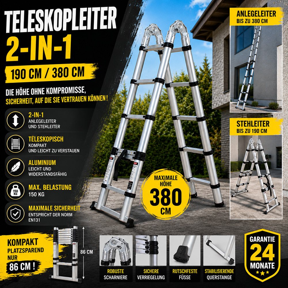 Teleskopleiter 2-in-1 190 cm / 380 cm