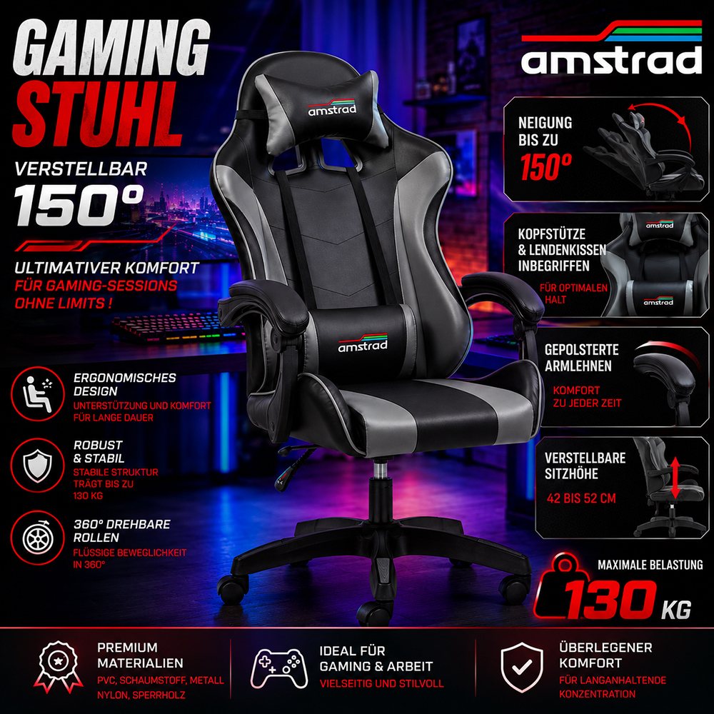 Gaming-Stuhl, bis 150° verstellbar