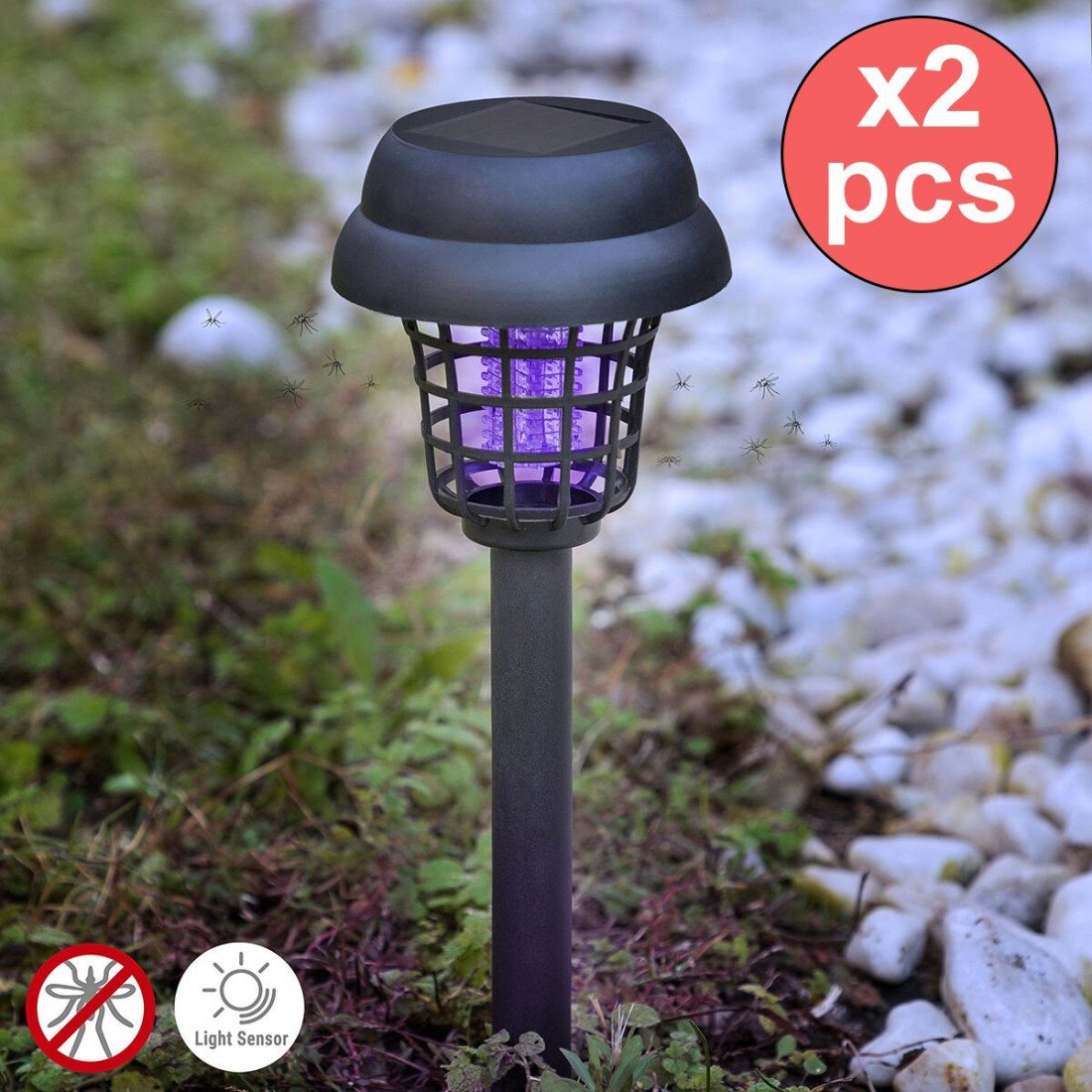2er-Set Anti-Mücken-Solar-Gartenlampen