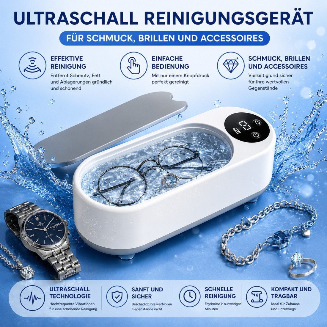Ultraschallreinigungsmaschine für Schmuck, Make-up-Accessoires und Brillen