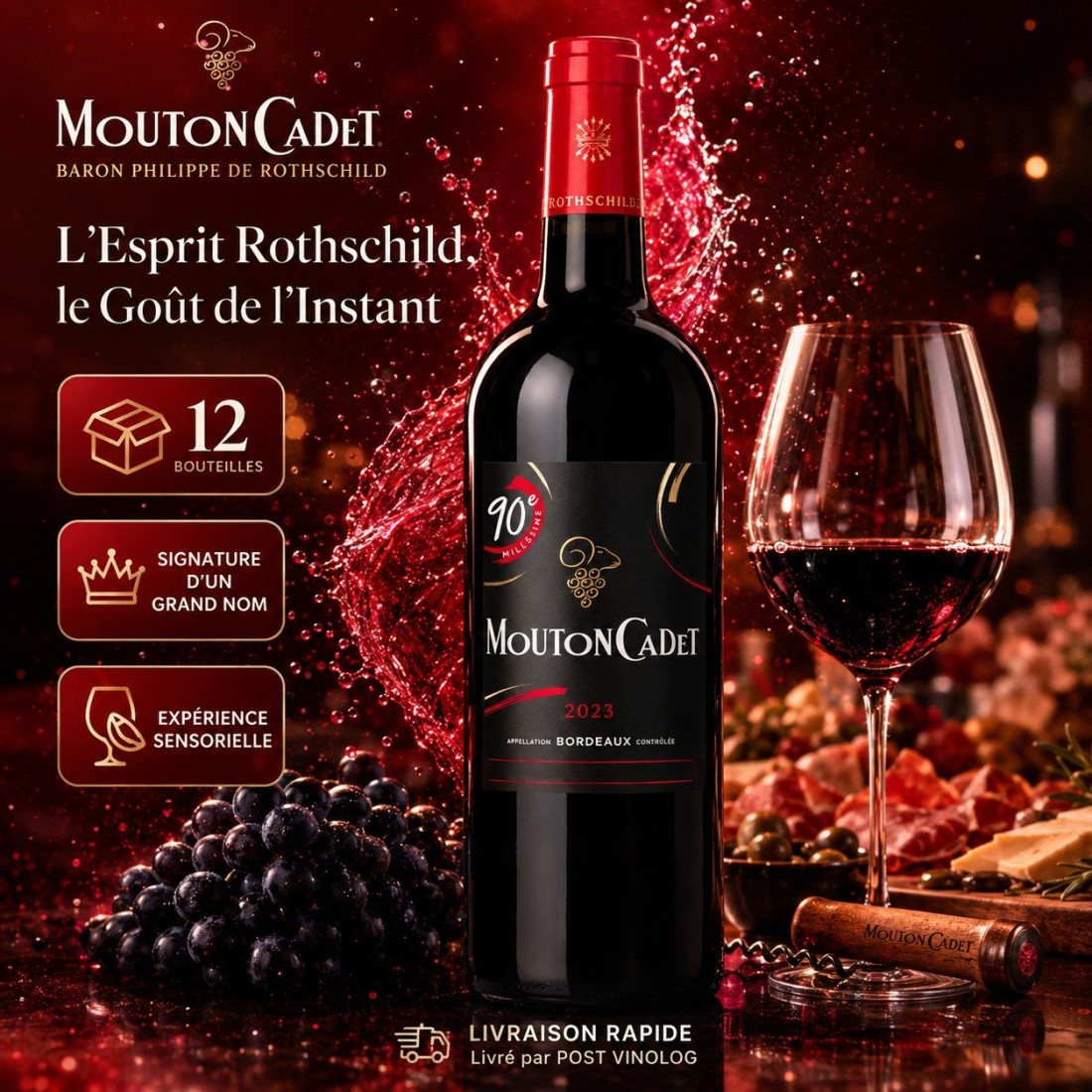 12 Flaschen Baron Philippe de Rothschild Mouton Cadet 2023