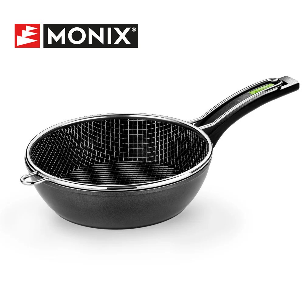 Monix Bratpfanne mit 24 - 28 cm Durchmesser und Frittierkorb