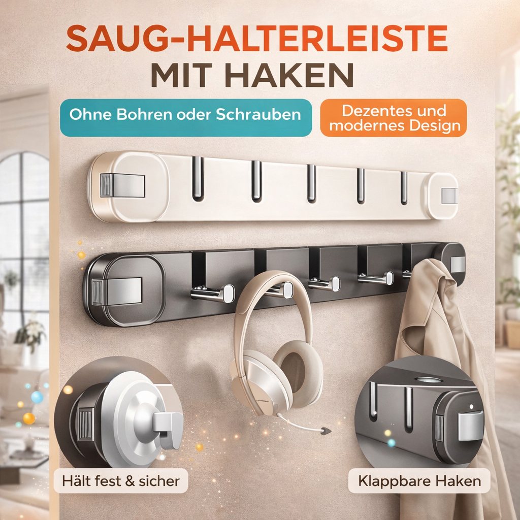 Wandhakenhalter mit Saugnäpfen – Ohne Bohren, diskret und modern
