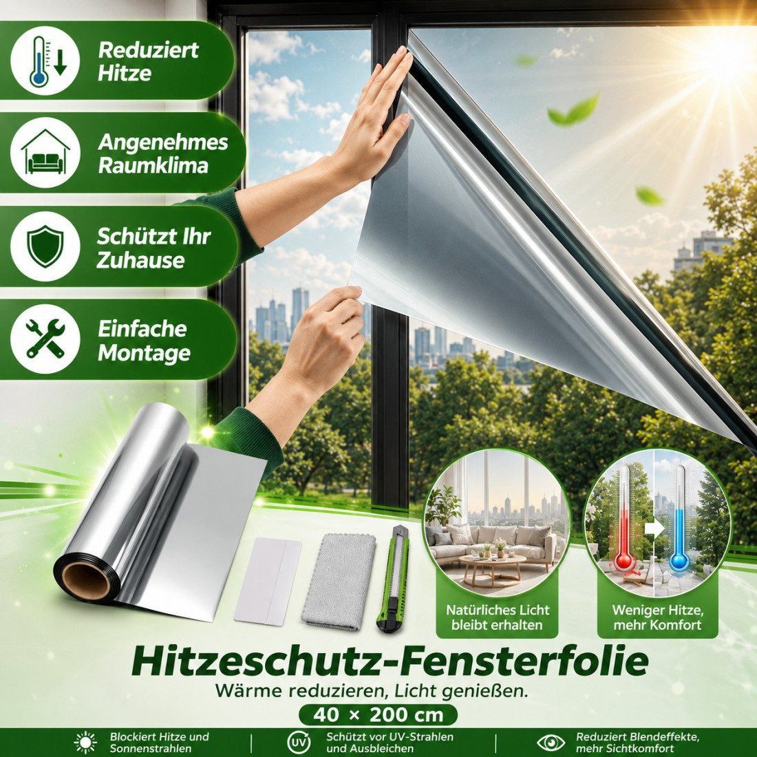 Wärmeschutzfolie für Fenster, 40 x 200 cm