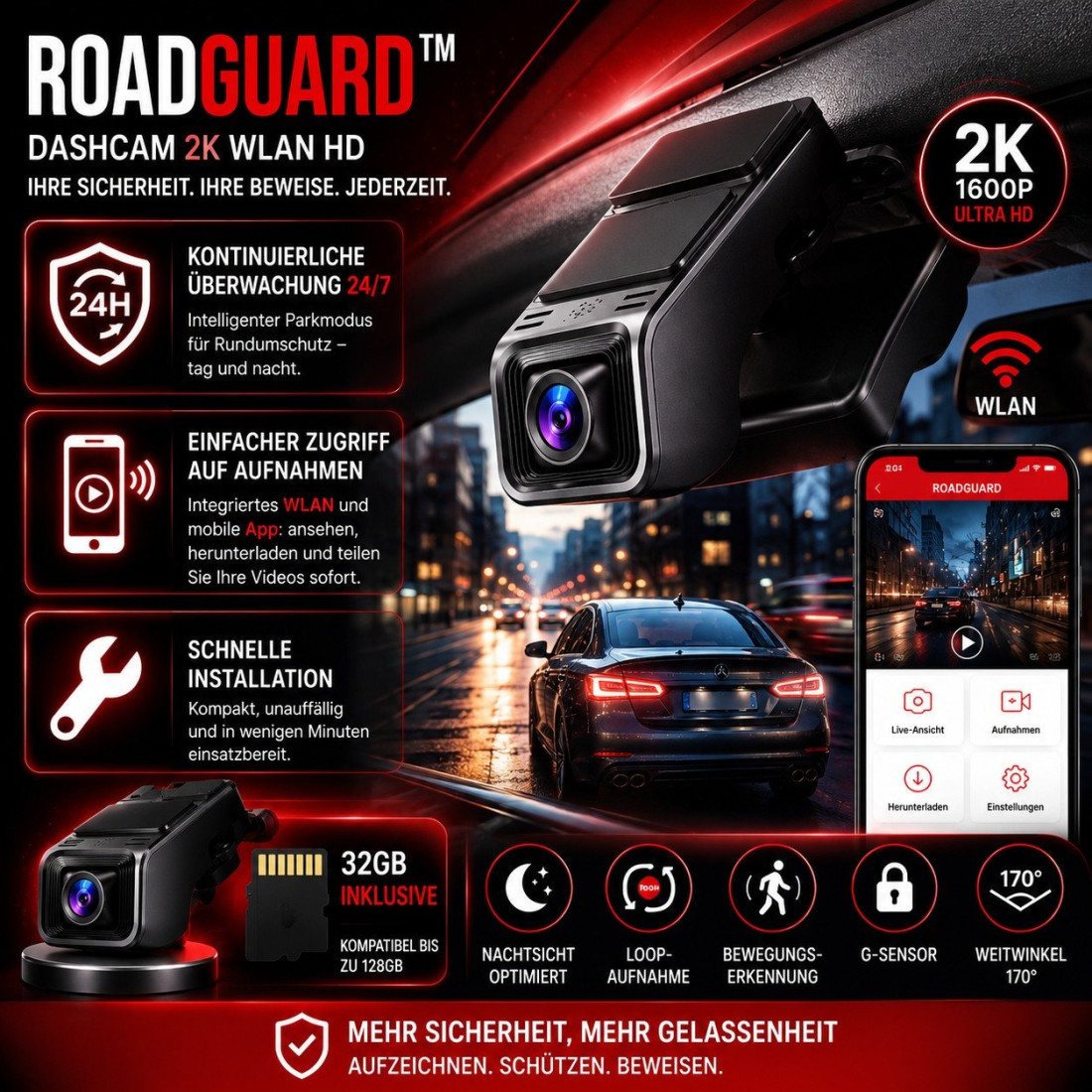 RoadGuard™ - 2K WiFi HD Dashboard-Kamera