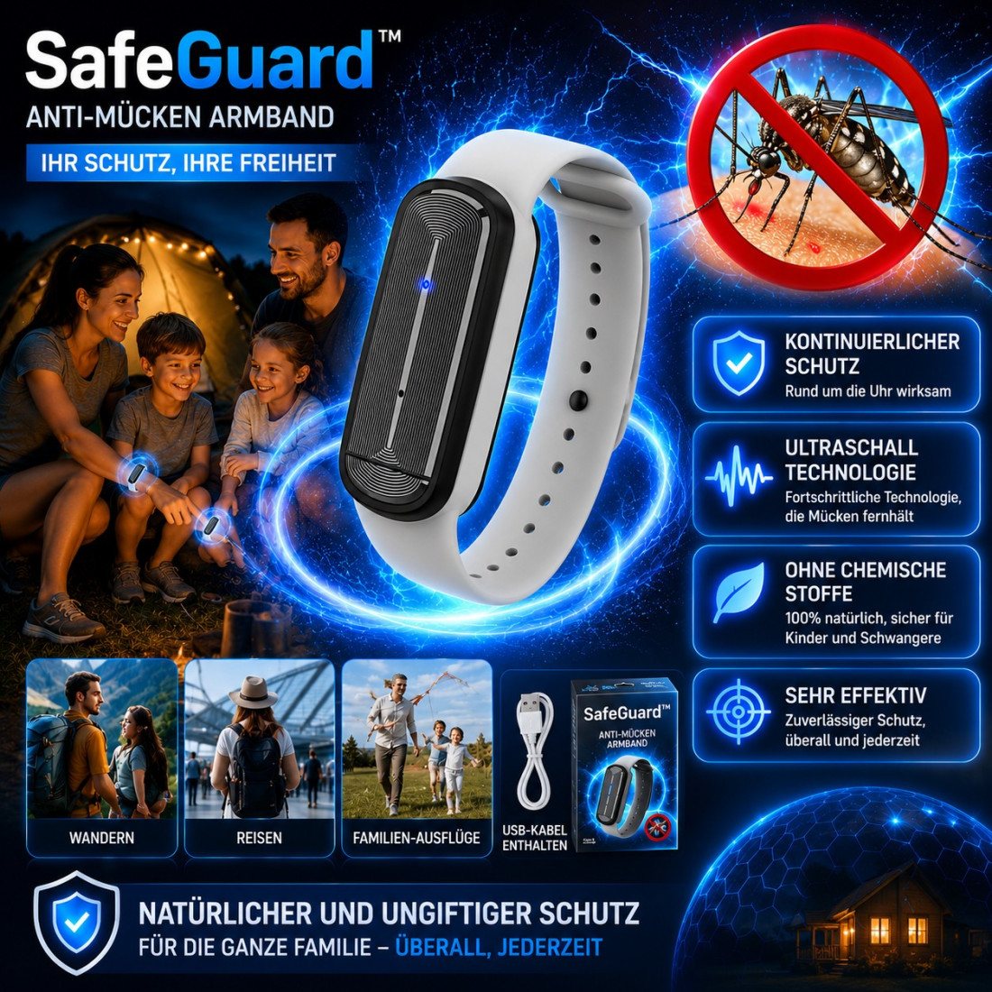 SafeGuard™ - Ultraschall-Mückenschutzarmband