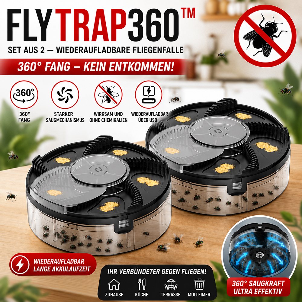 2er-Pack FlyTrap360™ - Automatische, wiederaufladbare Fliegenfalle