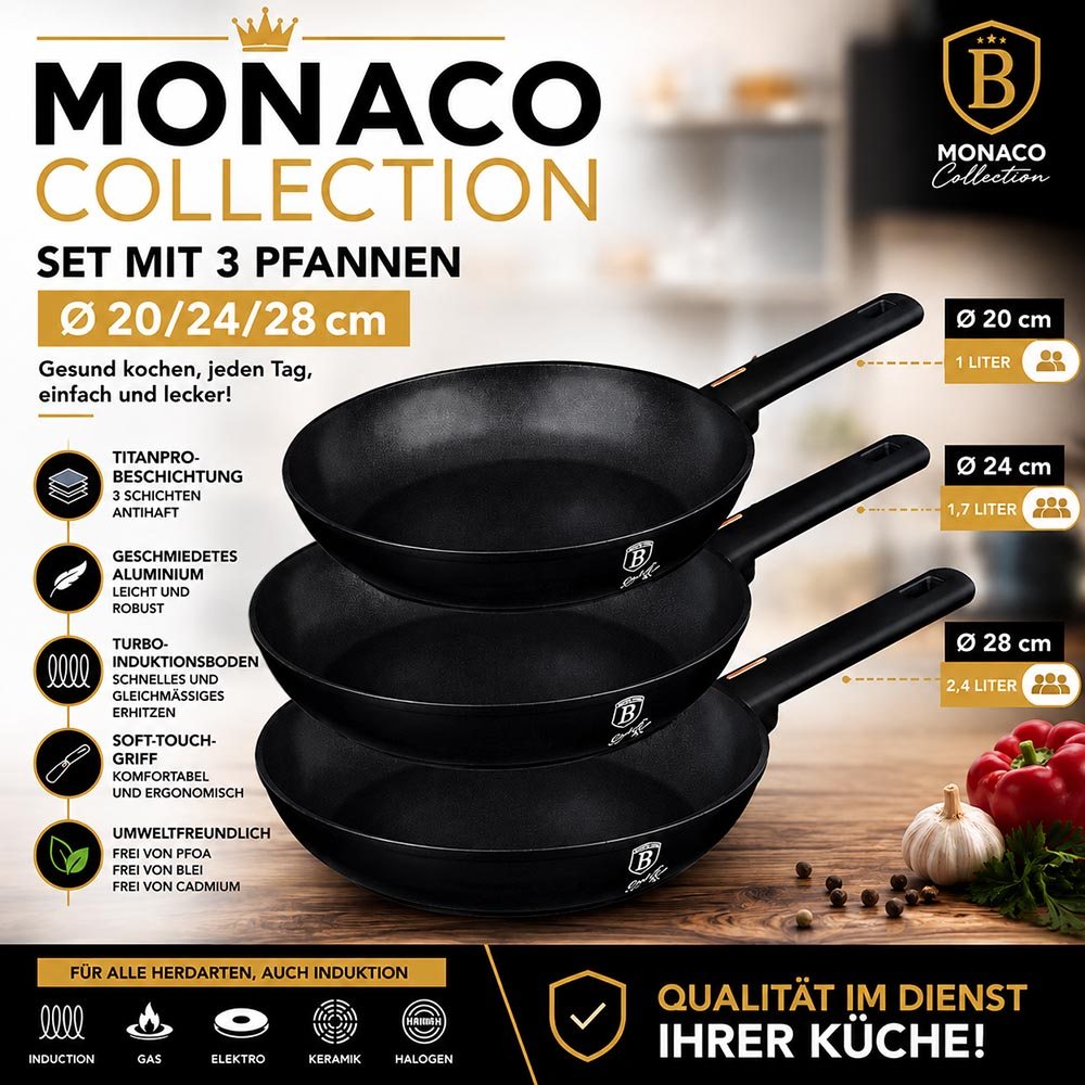 3-teiliges Pfannenset Ø 20/24/28 cm Monaco Collection