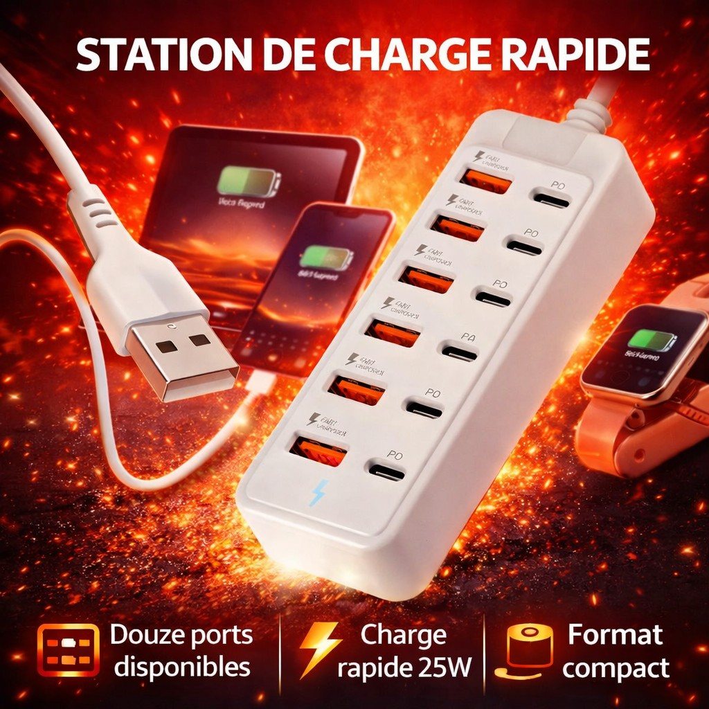 12-Port-USB-Schnellladestation – 6 USB-C + 6 USB-A