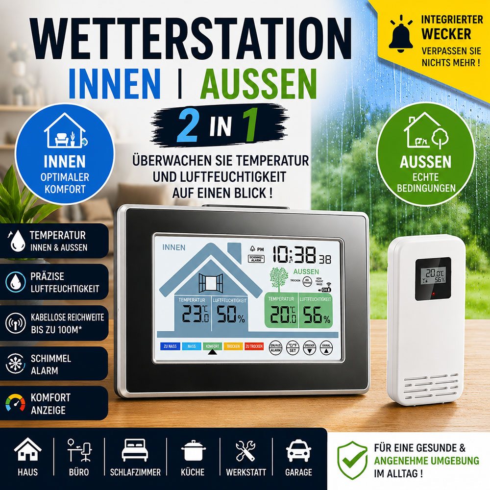 2-in-1 Wetterstation für drinnen und draußen