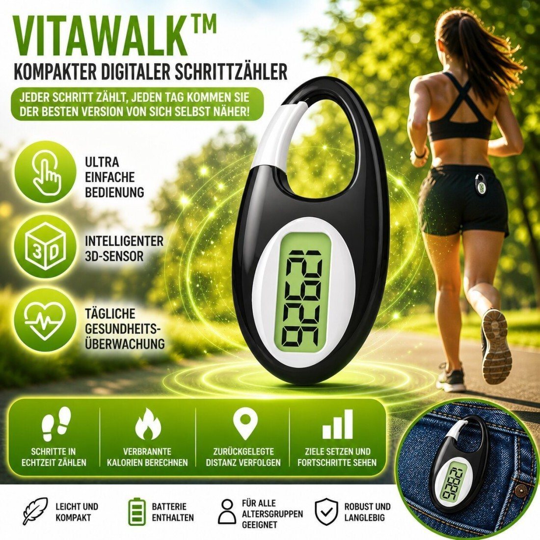 VITAWALK™ - Kompakter digitaler Schrittzähler
