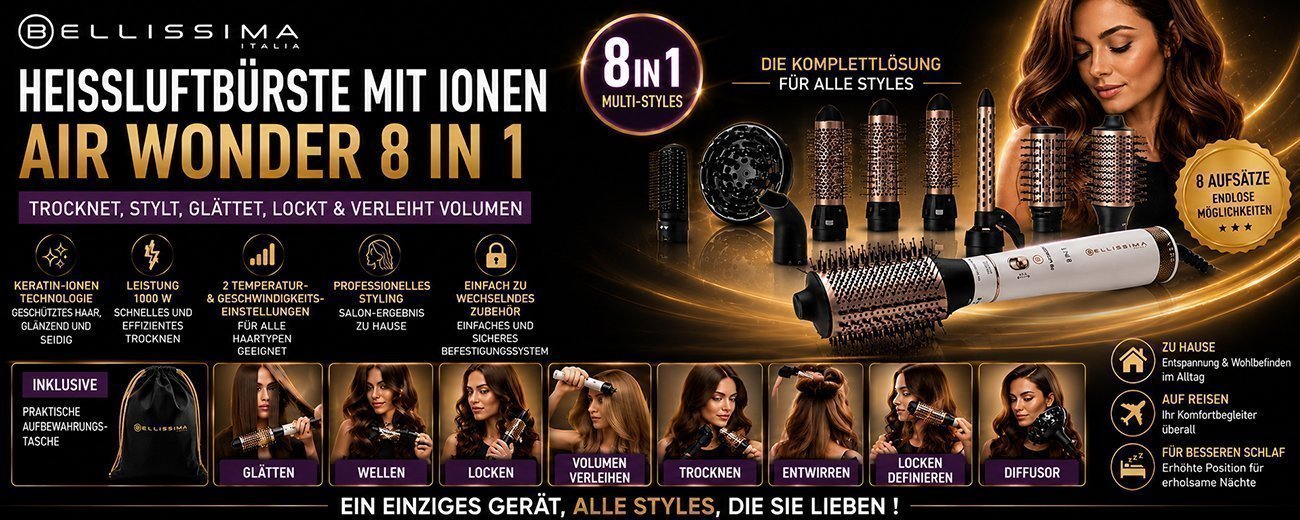 Bellissima 8-in-1-Heißluftbürste mit Keratin-Ionen