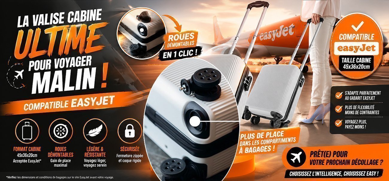 Valise Cabine avec Roues Démontables Compatible EasyJet